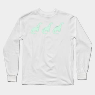 Mint Green Heart Dinosaurs (White Background) Long Sleeve T-Shirt